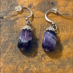 Natural Amethyst Raw Tumbled Stone Earrings